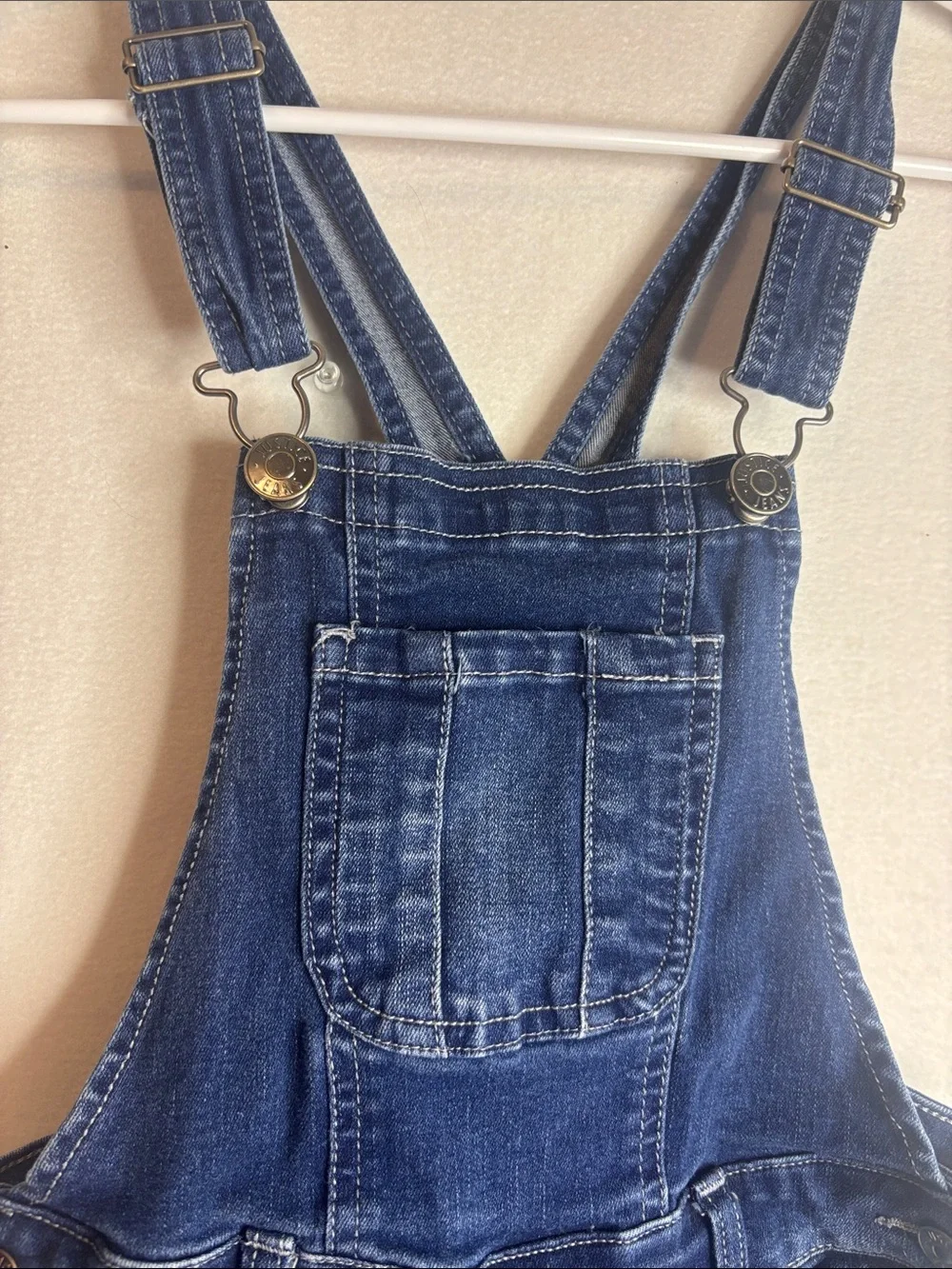 Justice Dark Blue Denim Overalls with Distressed Accents